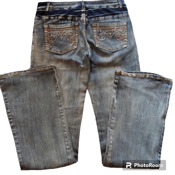 AZI Nordstrom Jeans Embellished Sparkle Bling Western Country Wide Leg sz 30 EUC - Picture 5 of 17